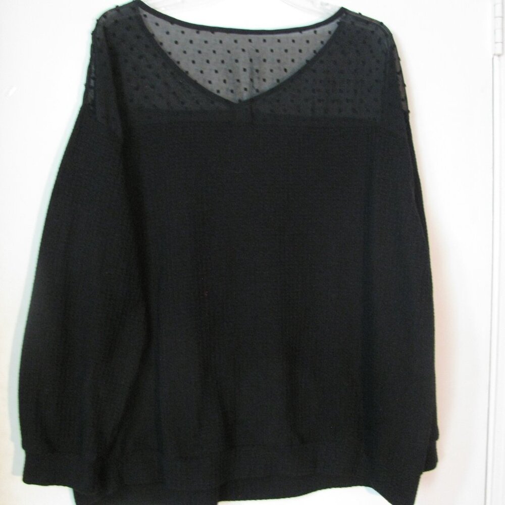 * Shein Curve Top 3XL Plus Size Black Waffle Texture Semi Sheer Inset - Picture 5 of 5